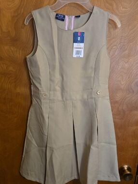 Izod Khaki Sleeveless Pleated School Uniform Dress